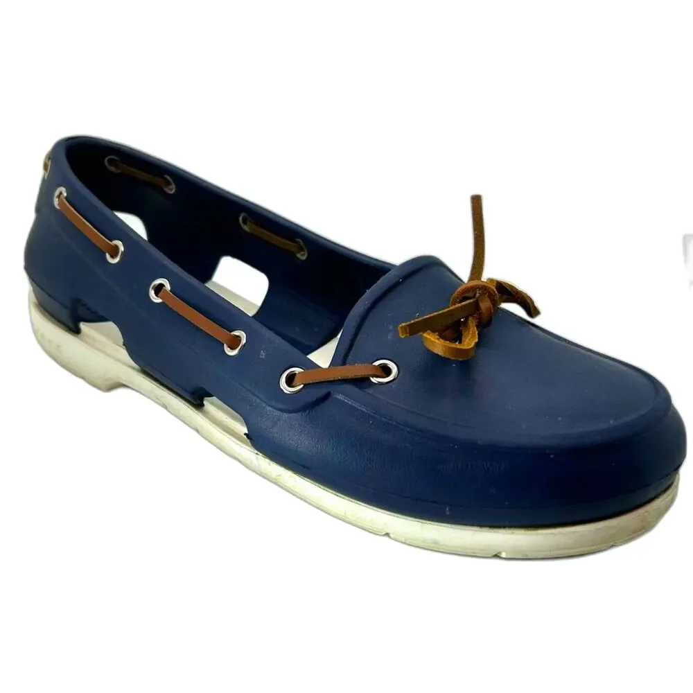 Crocs Women's Navy White Beach Line Slip-On Boat Shoes Size 9 - Picture 2 of 13